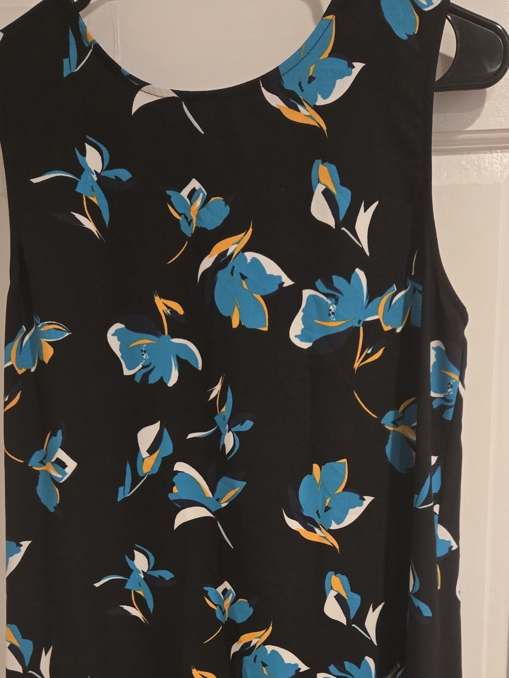 Halogen Blue Sleeveless Floral Dress with Teal and Yellow Accents